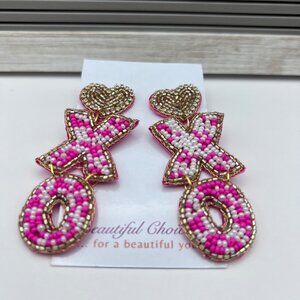 Handmade Beaded Earrings Pink XOXO Jewelry Elegant Beaded Earrings
